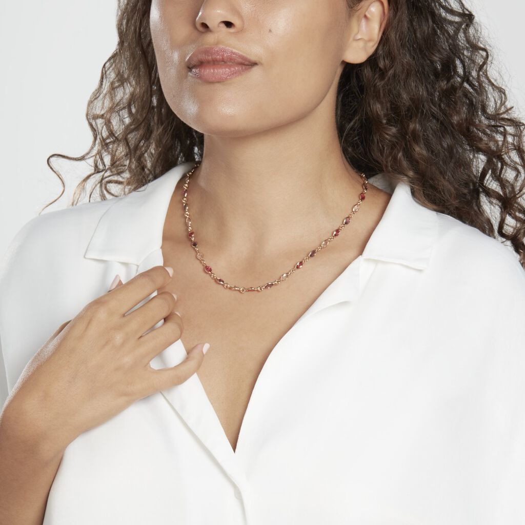 Collier Ilvaae Plaqué Or Pierre De Synthèse Rose
