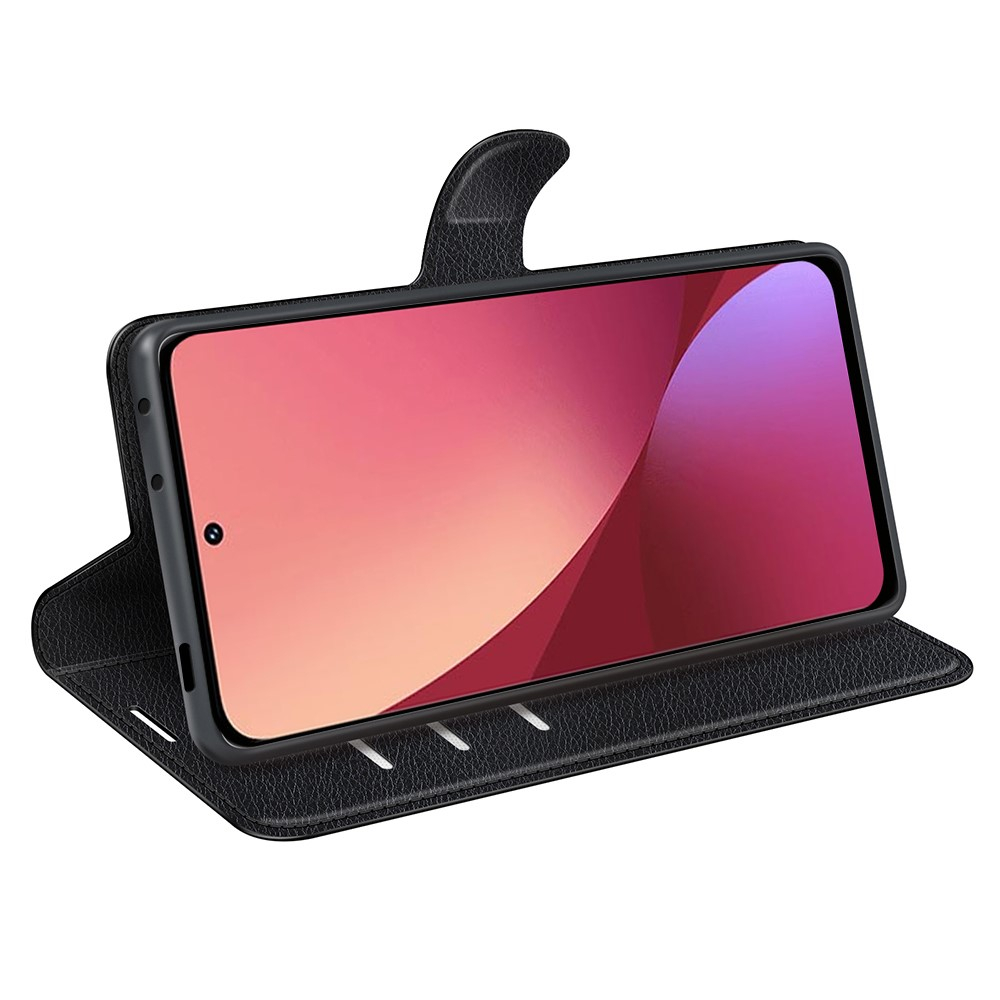 Xiaomi 12 Leder Tasche Flip Cover Litchi Look - Schwarz