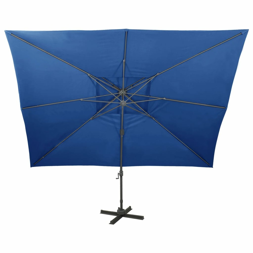 Parasol déporté à double toit 400 x 300 cm bleu