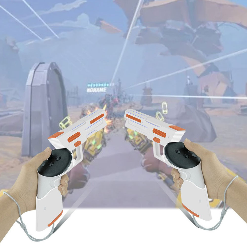 (2er-Set) Meta Quest / Oculus Quest 3 / 3S Gaming Gun Aufsatz für Controller Gamepad - Weiss / Orange