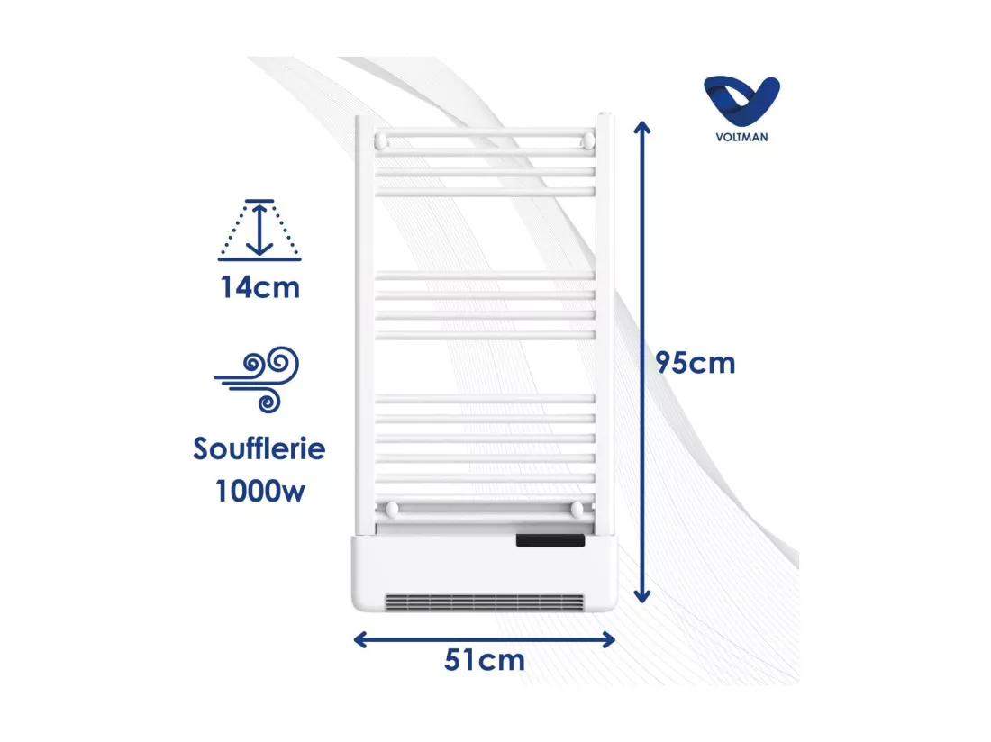 Chauffage sèche-serviettes inertie fluide Liza - 500W + 1000W - Blanc - Voltman