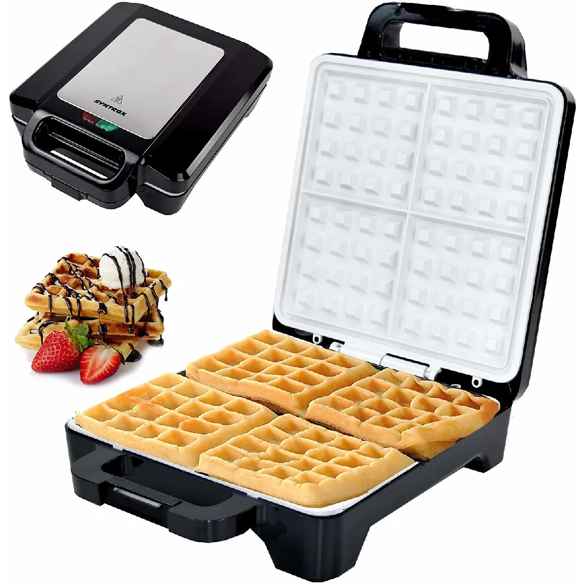 Syntrox Germany Gaufrier pour gaufres belges avec thermostat céramique et décor inox