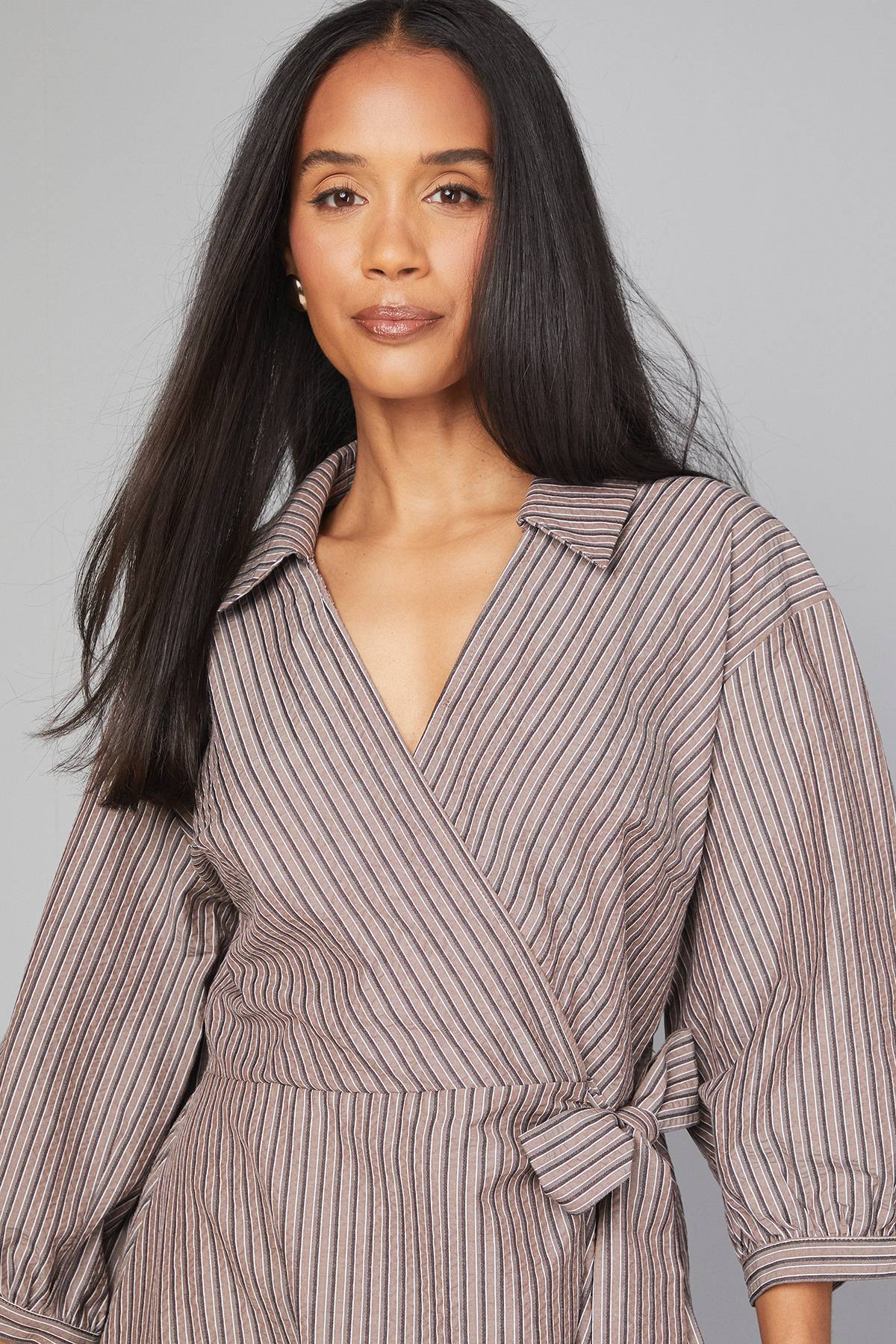 Wallis Robe Midi Portefeuille à Rayures