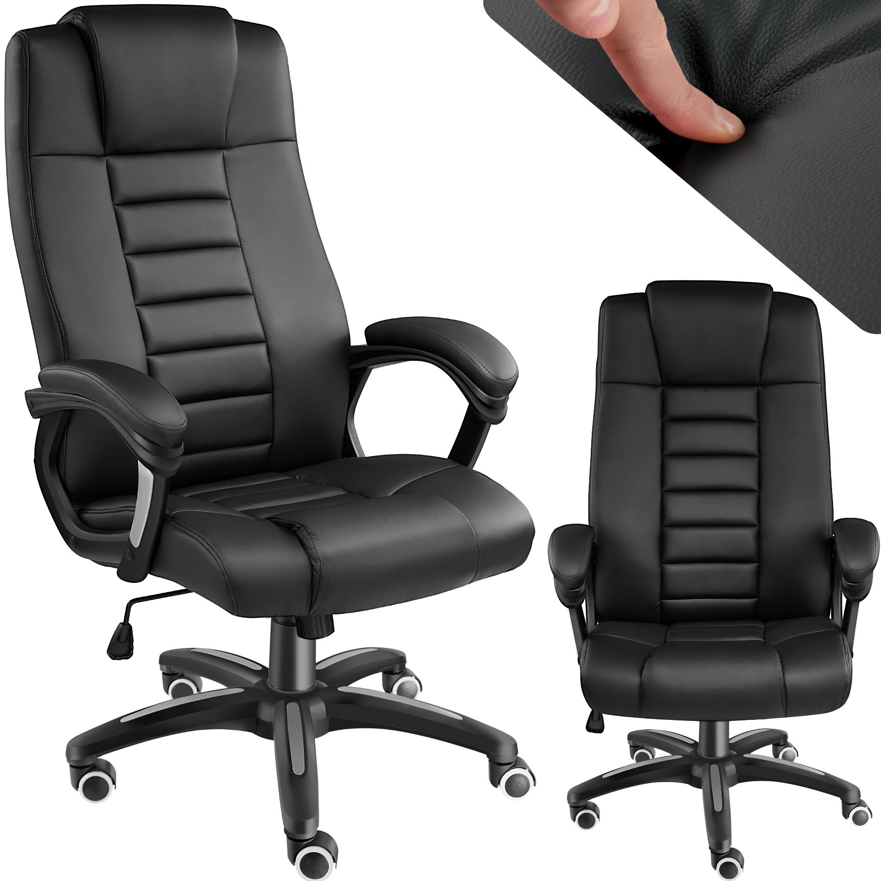 tectake® Bürostuhl, 360° drehbar und stufenlos höhenverstellbar, dicke Polsterung mit Kunstlederbezug, einstellbare Wippfunktion