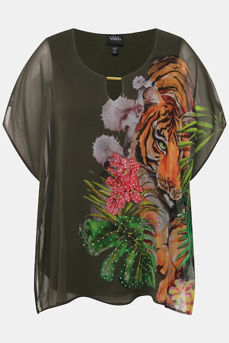 Bluse, Tiger, doppellagig, Rundhals, Halbarm