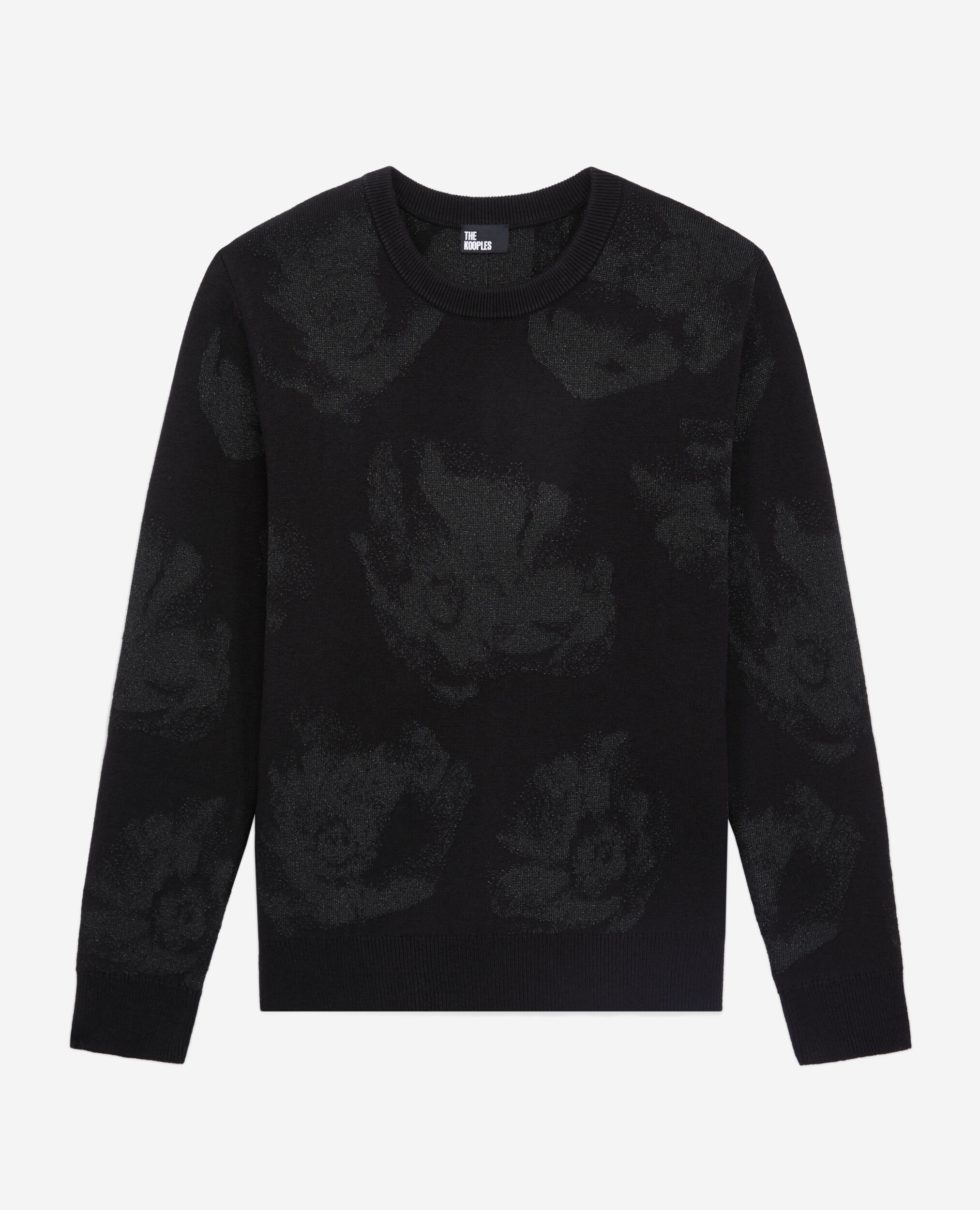 Pull noir en laine mélangée avec motifs en lurex