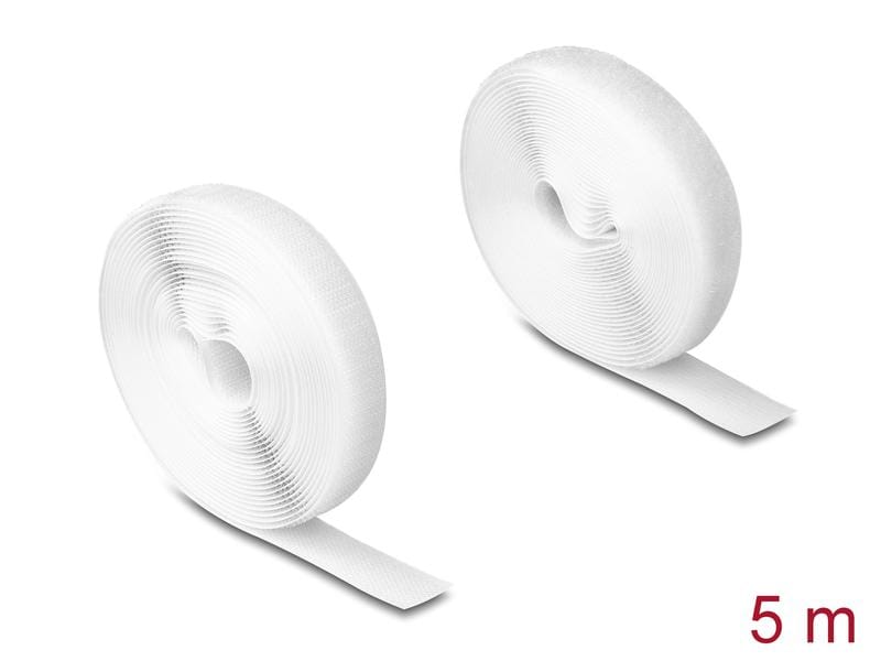 Delock Klettband 5 m x 20 mm mit Haft- und Flauschband Weis Delock Strapazierfähiges Klettband mit Haft- und Flauschband L 5 m x B 20 mm weiss