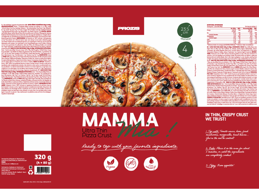 BASES PIZZA PROZIS SUPER FINAS 320G (4X80G)