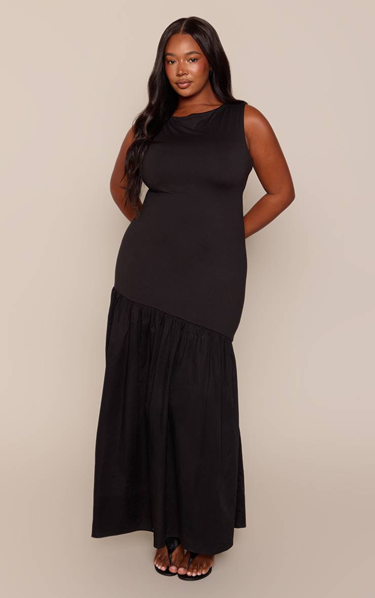 Noir Robe Maxi Hybride Asymétrique Grande Taille