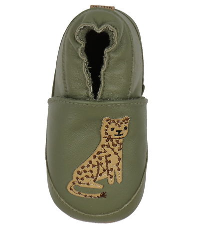 Melton Leder-Krabbelschuhe - Getrocknet Herb m. Leopard
