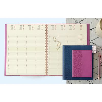 Exacompta Cordoba Easytime - Agenda de bureau 21 x 27 cm - 2025 - semainier - reliure à anneaux métalliques - 27S - ivoire - floral - disponible dans différentes couleurs
