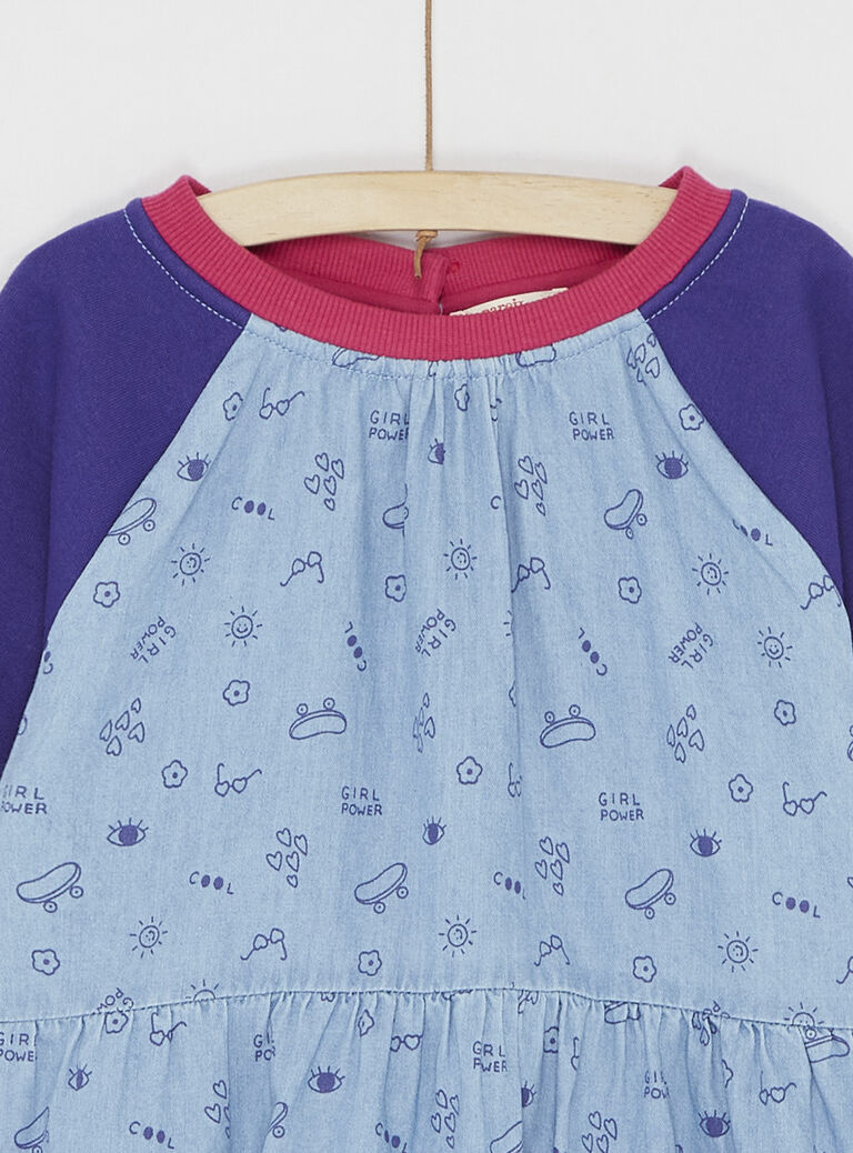 Robe bi-matière bleue en denim pour fille
