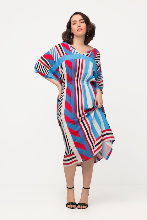 Midikleid, grafisch, Oversized, Rundhals, Halbarm