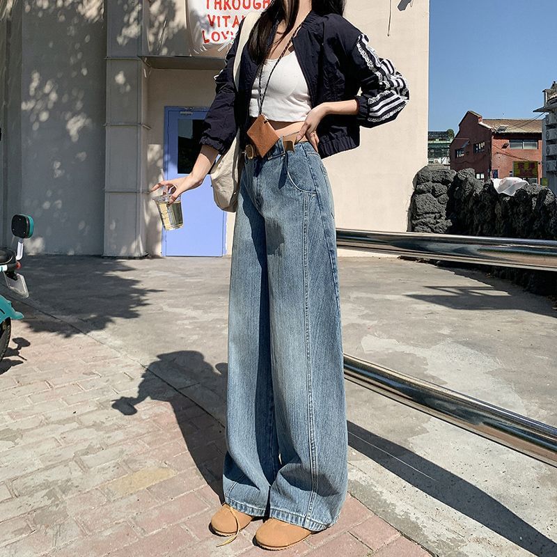 Denimot - High Waist Washed Wide Leg Jeans (diverse designs)
