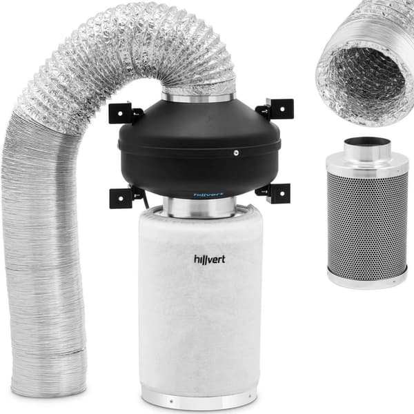 Ventilasjonssett, vifte, kullfilter, ventilasjonsrør dia. 130 mm 10 m