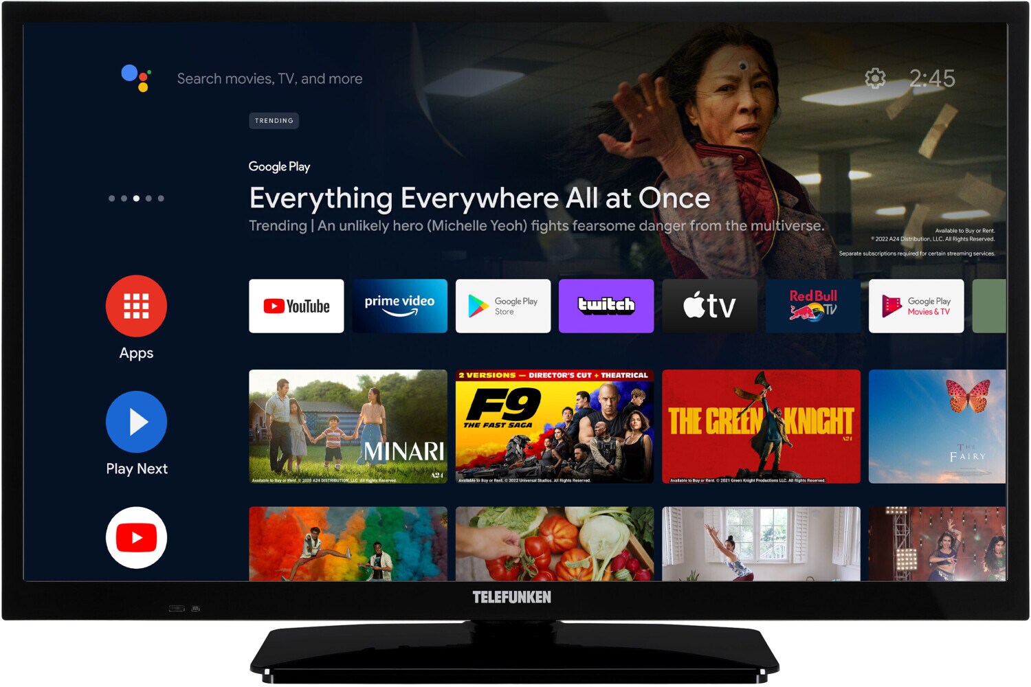 Telefunken XH24AN550MV 24 Zoll Fernseher/Android Smart TV (HD Ready, HDR, Triple-Tuner, 12 Volt)