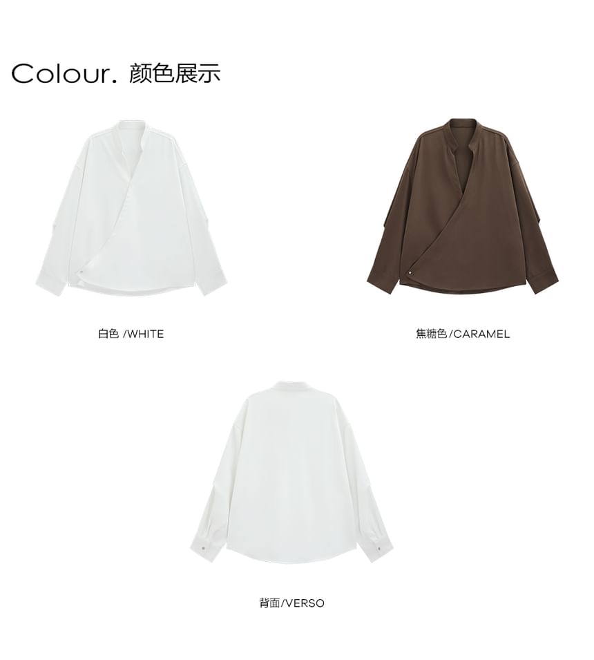 CHIC ERRO - Lange mouwen V-hals effen wikkelshirt