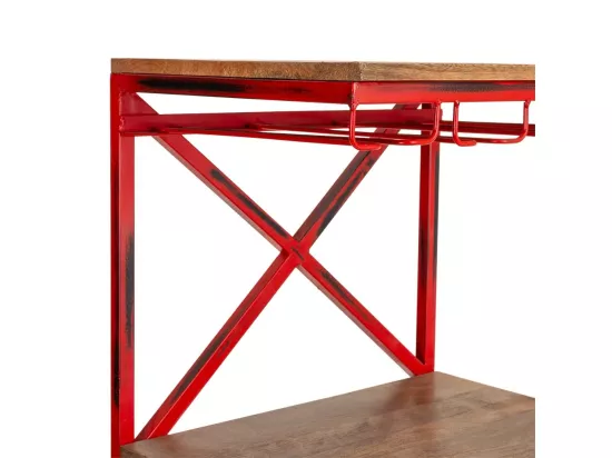 Casier à bouteilles en bois et métal rouge 84x40x185h