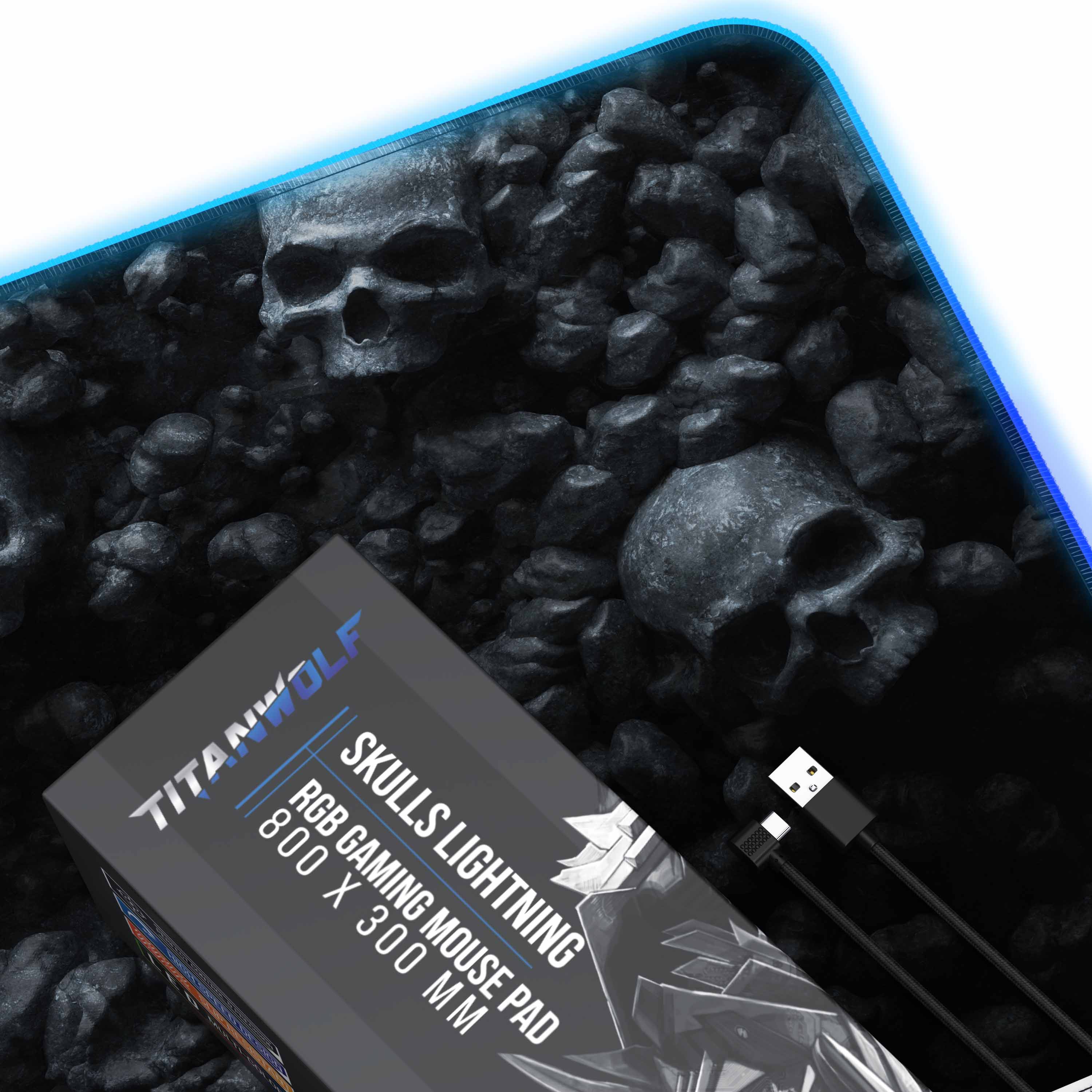 Titanwolf RGB Gaming Mauspad, Mousepad XL 800 x 300mm verbessert Präzision & Geschwindigkeit, Skulls