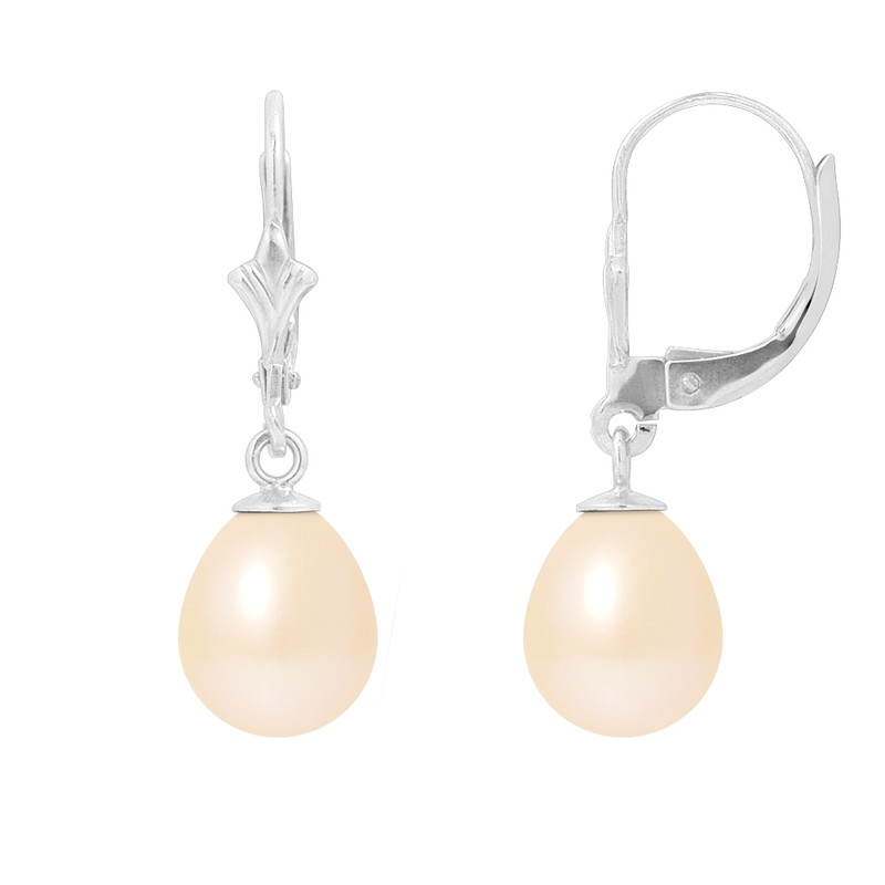 Boucles d'Oreilles Pendantes Perles de Culture Roses et or Blanc 375/1000