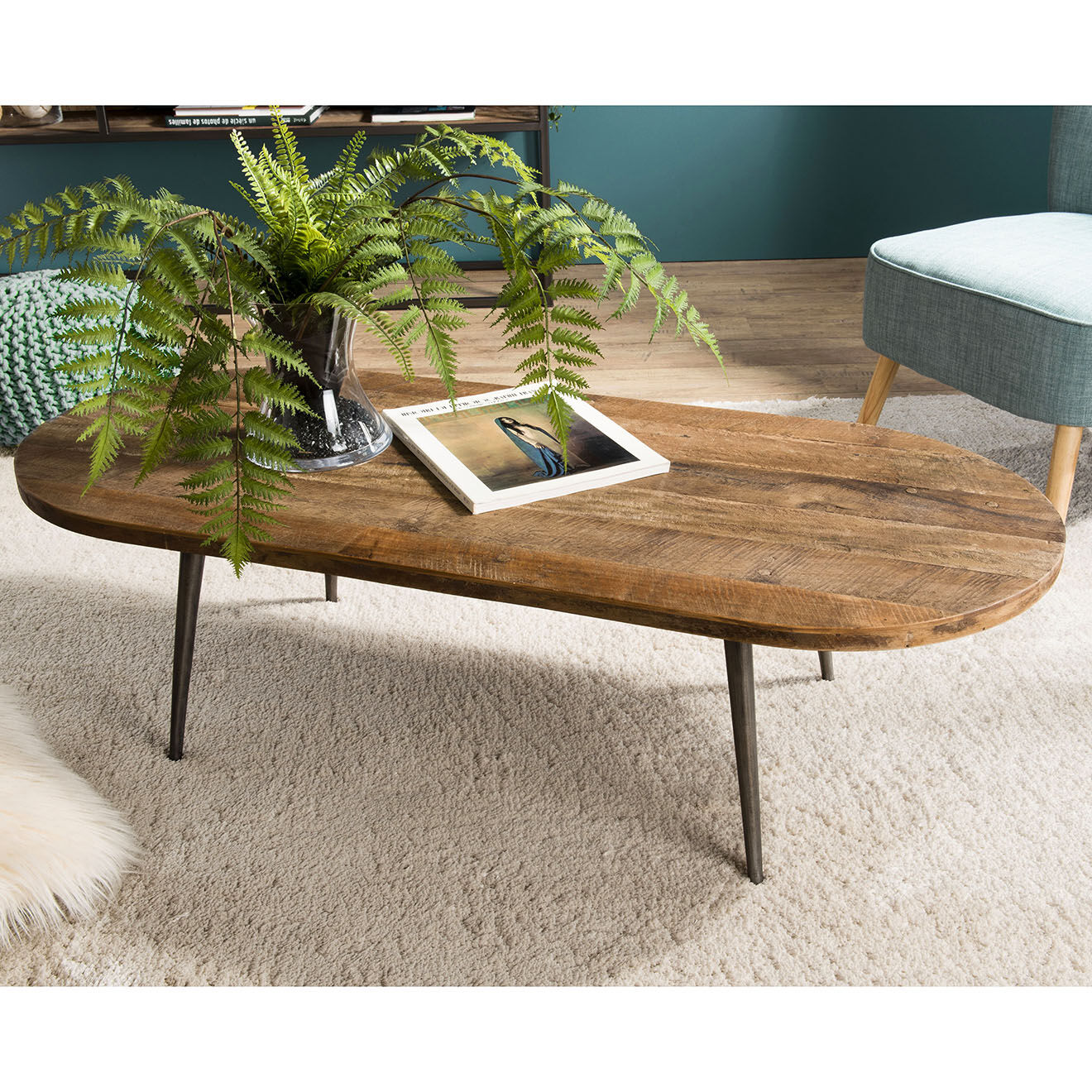 Macabane Table basse ovale Sixtine teck - 120x50x35 cm