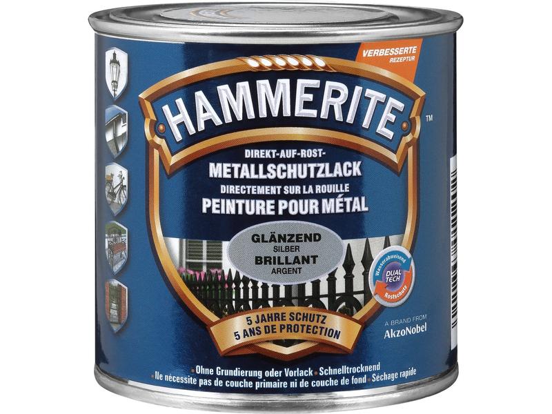 Hammerite Metall-Schutzlack HG Silber, 250 ml Rostschützende Lackierung mit Hochglanz Effekt
