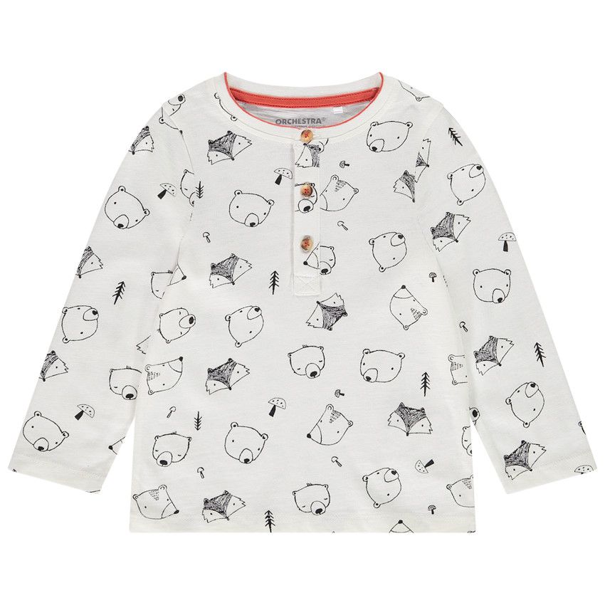 T-shirt manches longues en jersey avec col tunisien pour bébé garçon - Ecru