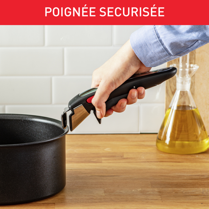 Ingenio authentic noir mouchete set de 3 casseroles 16/18/20cm (1,5/2,1/3l) + 1 poignée amovible induction