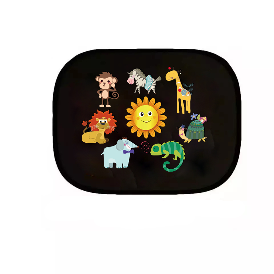 (2er Set) 44x36cm Statische Pop-Up Auto Sonnenblende Kinder Seitenscheibe mit UV-Schutz - Safari