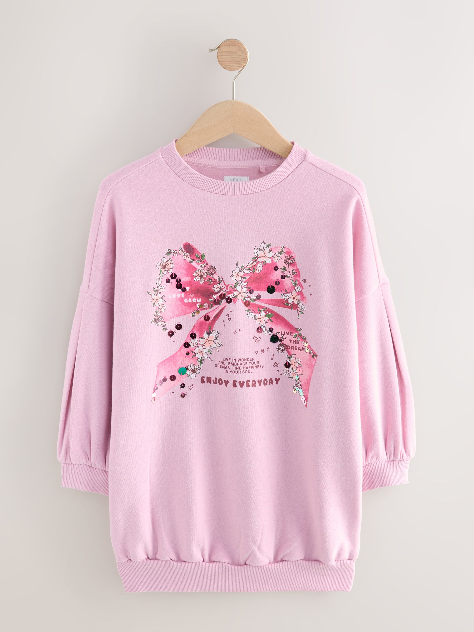 Roze strikafbeelding - Trui-jurk (3-16 jr)