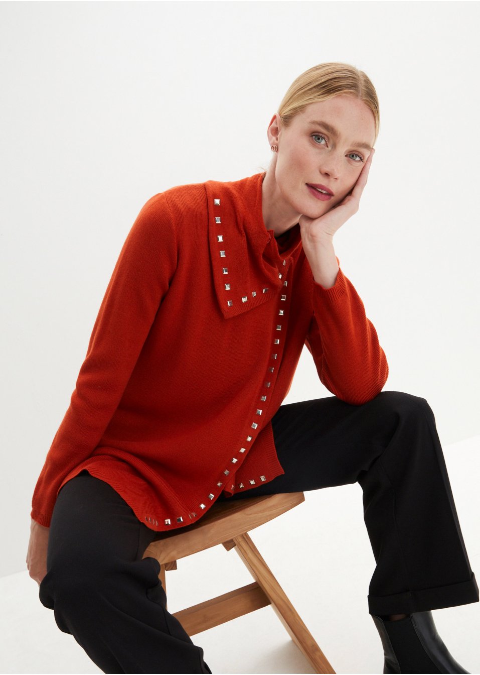 Gilet long en maille avec détails rivets