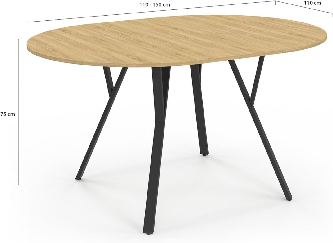 IDMarket - Ausziehbarer runder Esstisch YSEULT 4-8 Personen Holz und Schwarz Industriedesign 110-150 cm