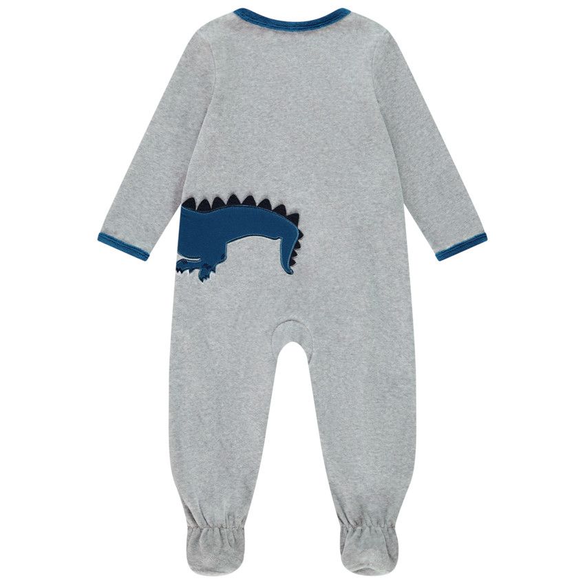 Dors-bien en velours broderie dragon pour bébé garçon - Gris chiné