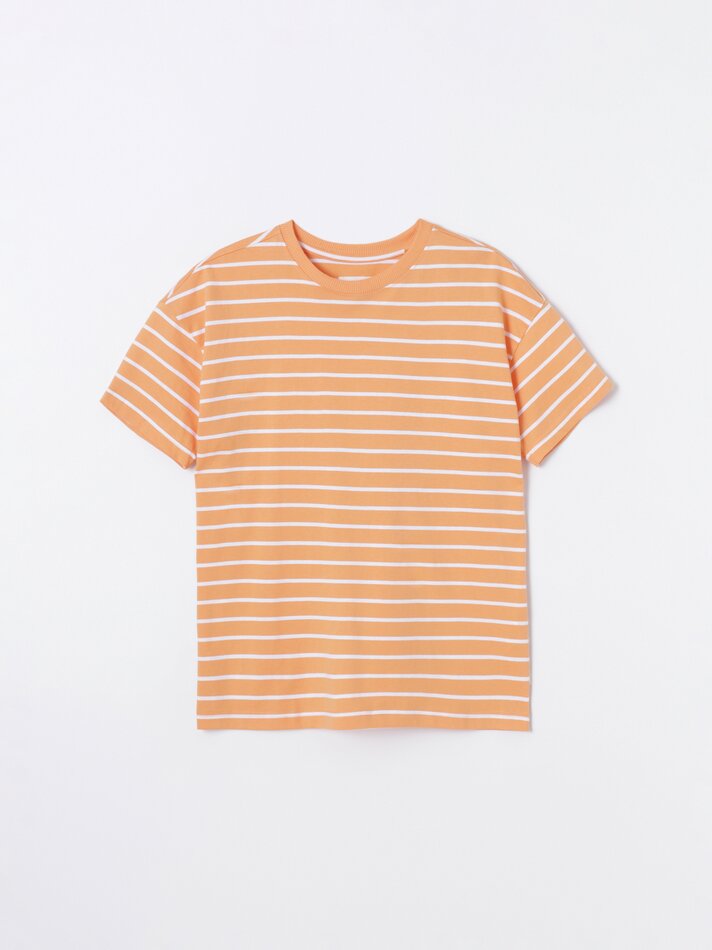 Camiseta oversized de manga curta - Branca/laranja