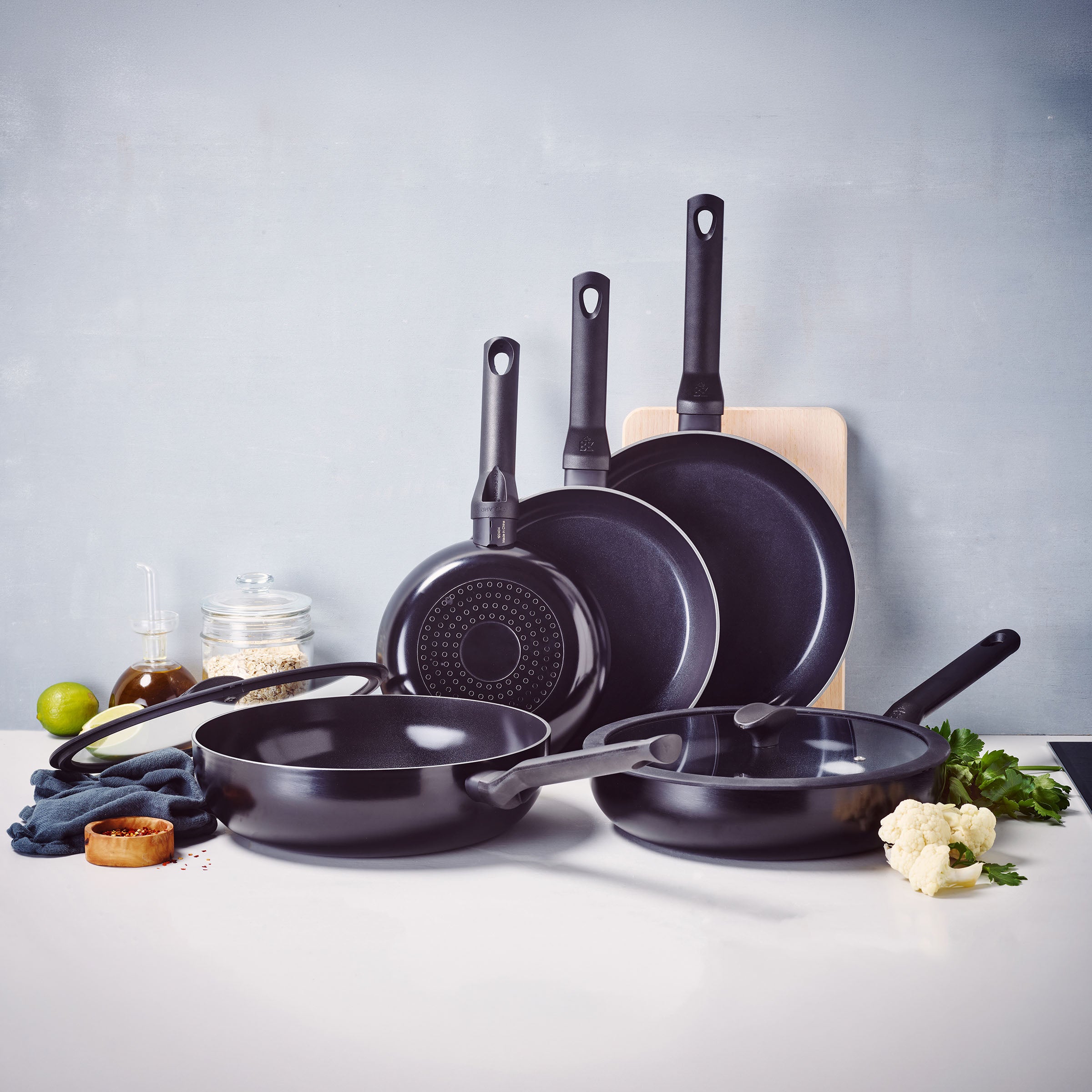 Enjoy 3-delig pannenset Black met hapjespan