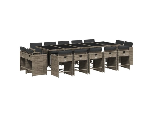 VIDAXL - Ensemble table et chaises Ensemble à manger de jardin 15 pcs coussins gris résine tres...