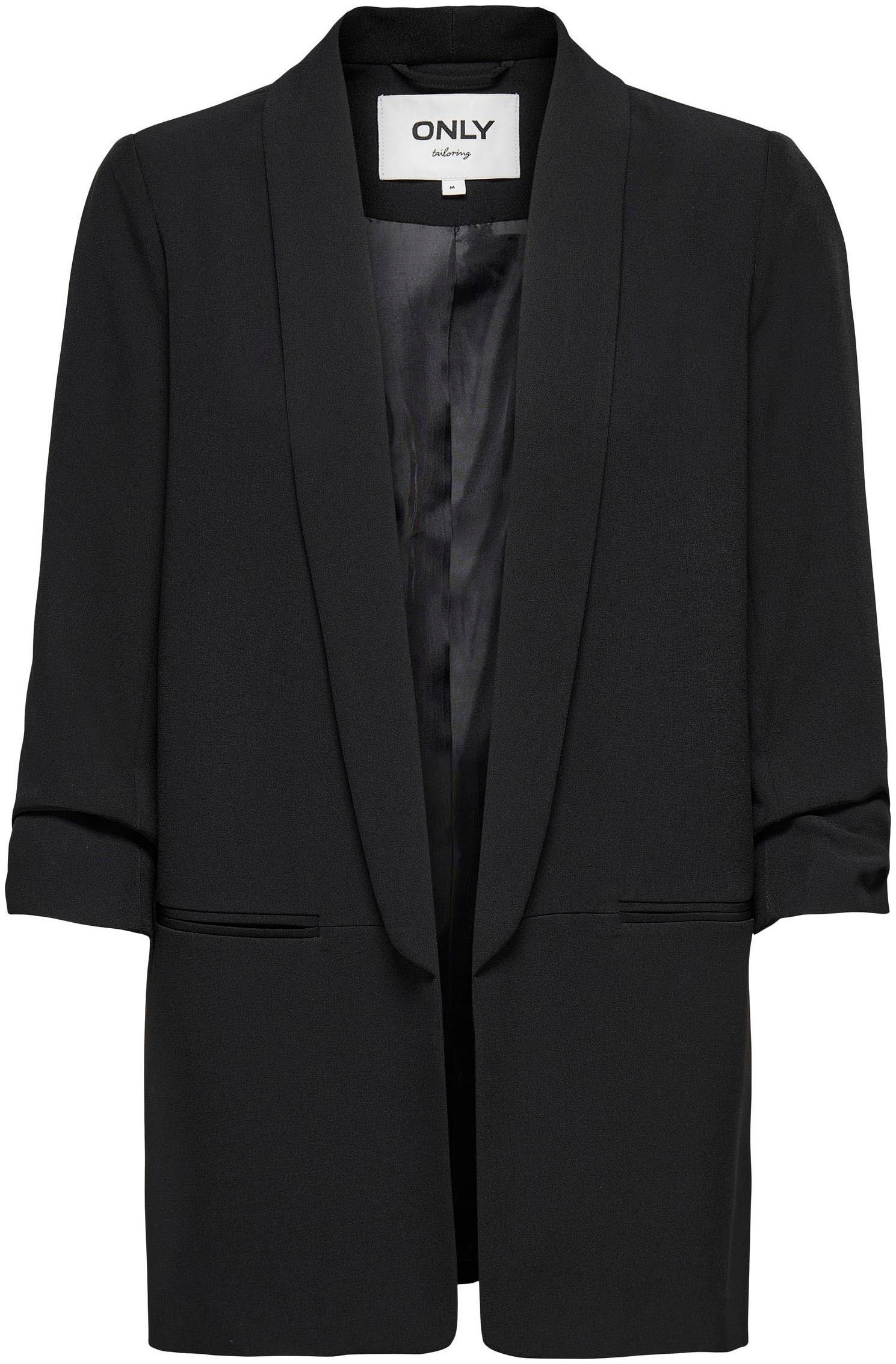 ONLY Kurzblazer »ONLELLA – Femininer Blazer mit 3/4-Ärmeln und Raffung«, regular fit, casual, Web, Kunstfaser, V-Ausschnitt