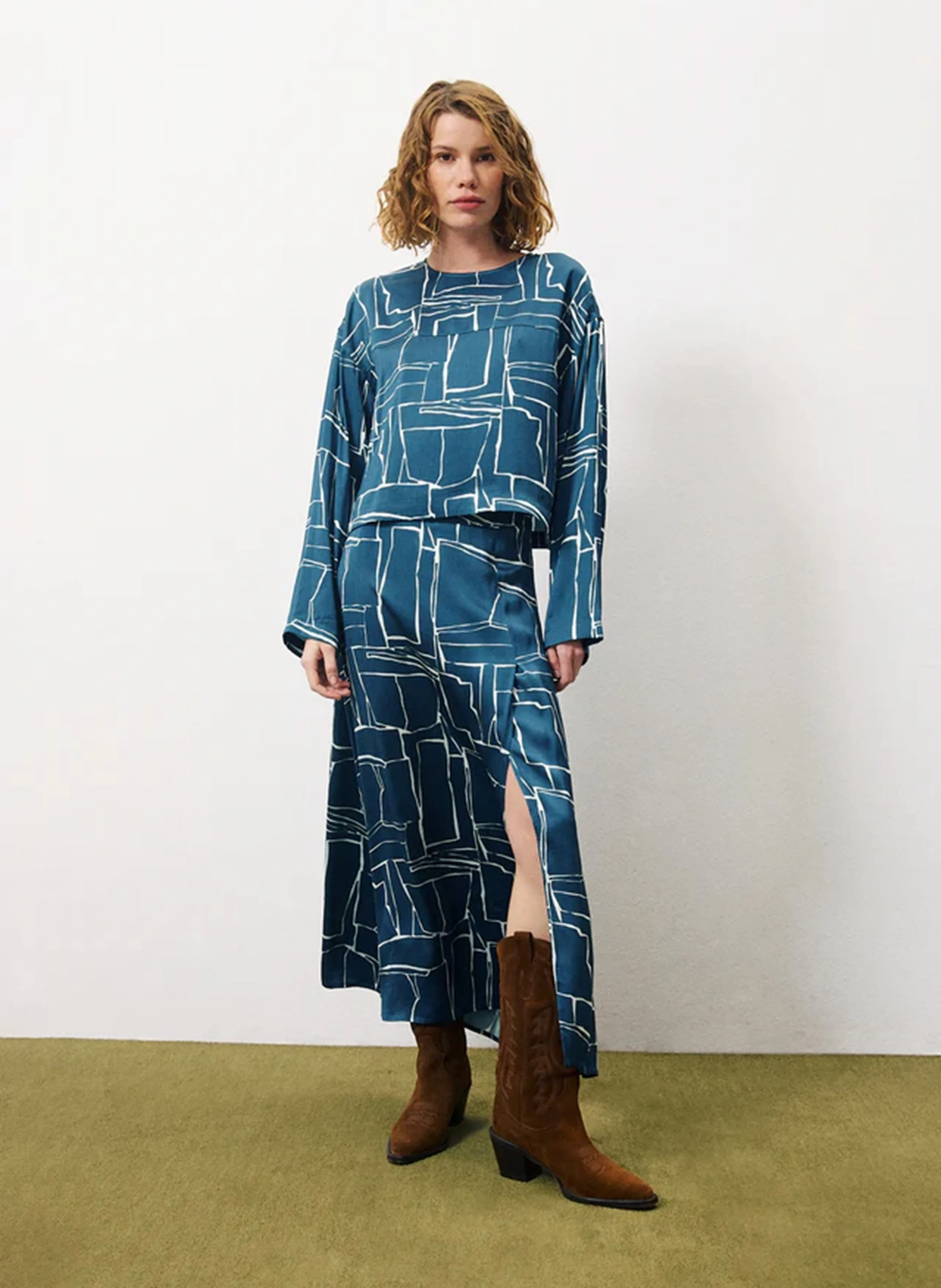 ANATOLIA - Blouse courte fluide imprimée| Bleu