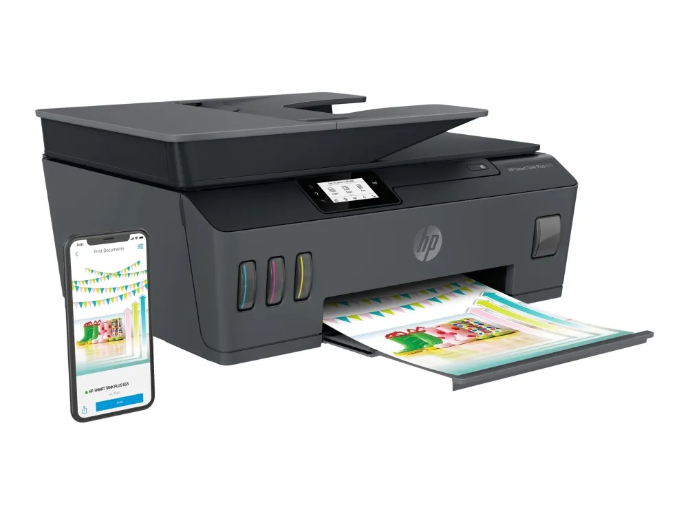 HP Smart Tank Plus 655 Wireless All-in-One - Multifunktionsprinter - farve - blækprinter - kan genopfyldes - Legal (216 x 356 mm) (original) - A4/Legal (medie) - op til 10 spm (kopiering) - op til 11 spm (udskriver) - 100 ark - 33.6 Kbps - USB 2.0, W