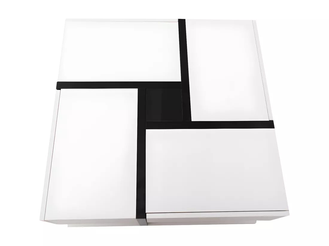 Table basse carrée haute brillance, avec 4 tiroirs, design uniques, espace de rangement en bas, 78x78x36cm blanc