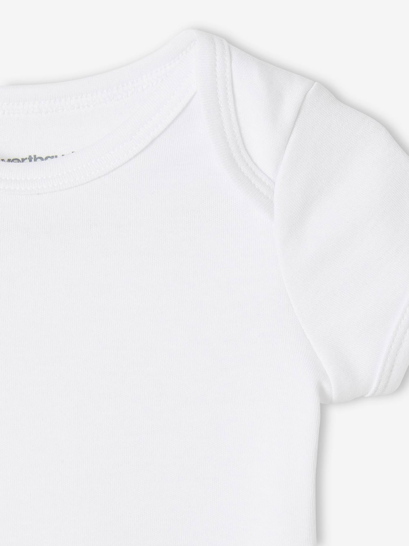 Pacote com 5 bodies de malha interlock de manga curta com abertura americana, branco claro, bicolor/multicolorido para bebês.