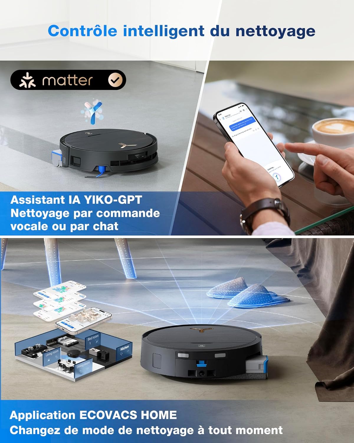 ECOVACS DEEBOT X9 PRO OMNI Robot Aspirateur Laveur, Aspirateur Robot 16600Pa, Ultra-fin, Technologie BLAST, Auto-nettoyage instantané OZMO ROLLER, ZeroTangle3.0, TruEdge2.0, Lavage à l'eau chaude,Noir