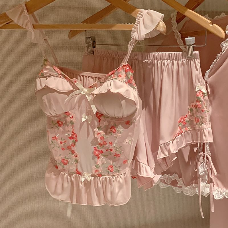 Almilo - Bloemen camisole top / jas / broek / shorts / pyjama set