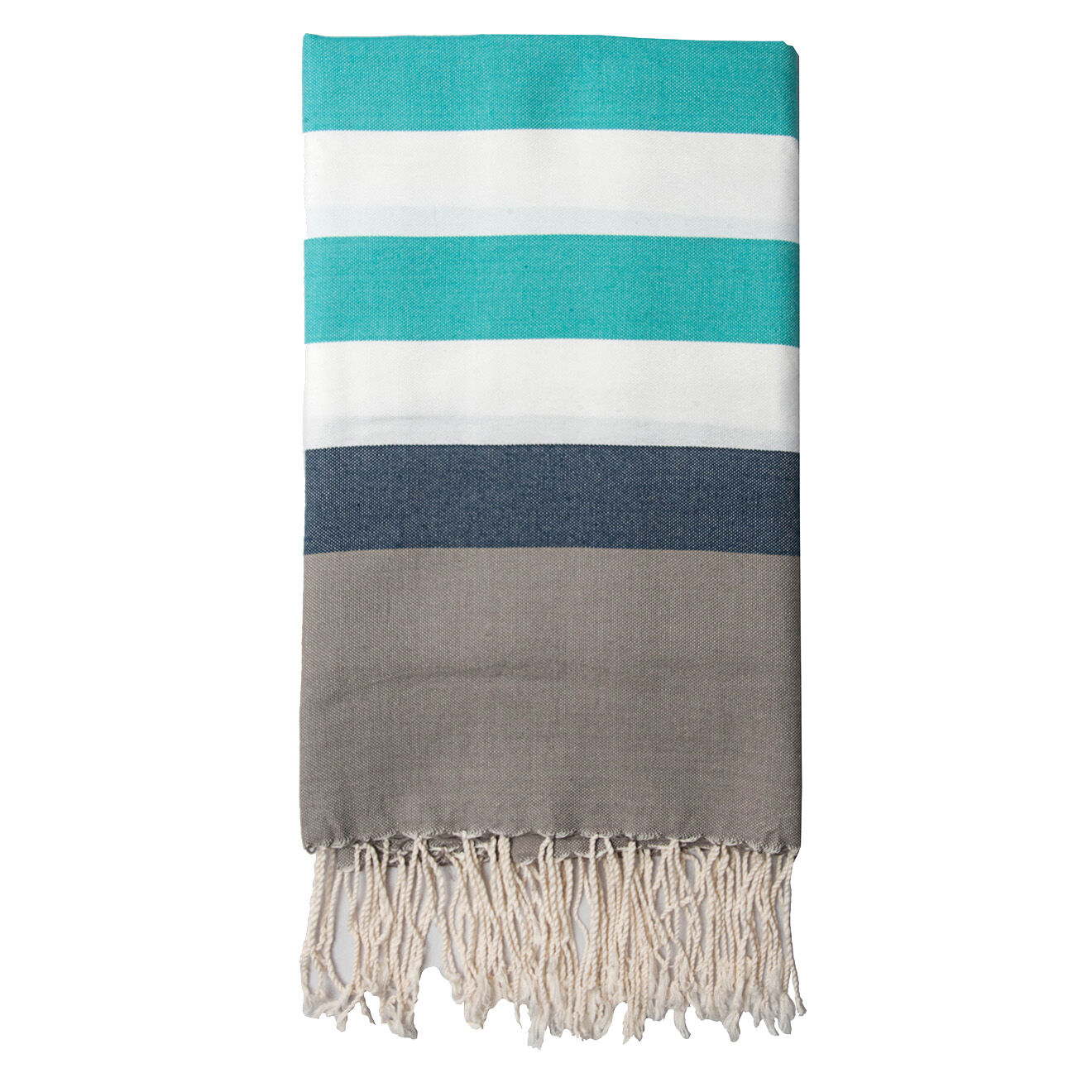 Febronie Fouta Arcachon blanc/taupe clair/turquoise/bleu jean - 100x200 cm