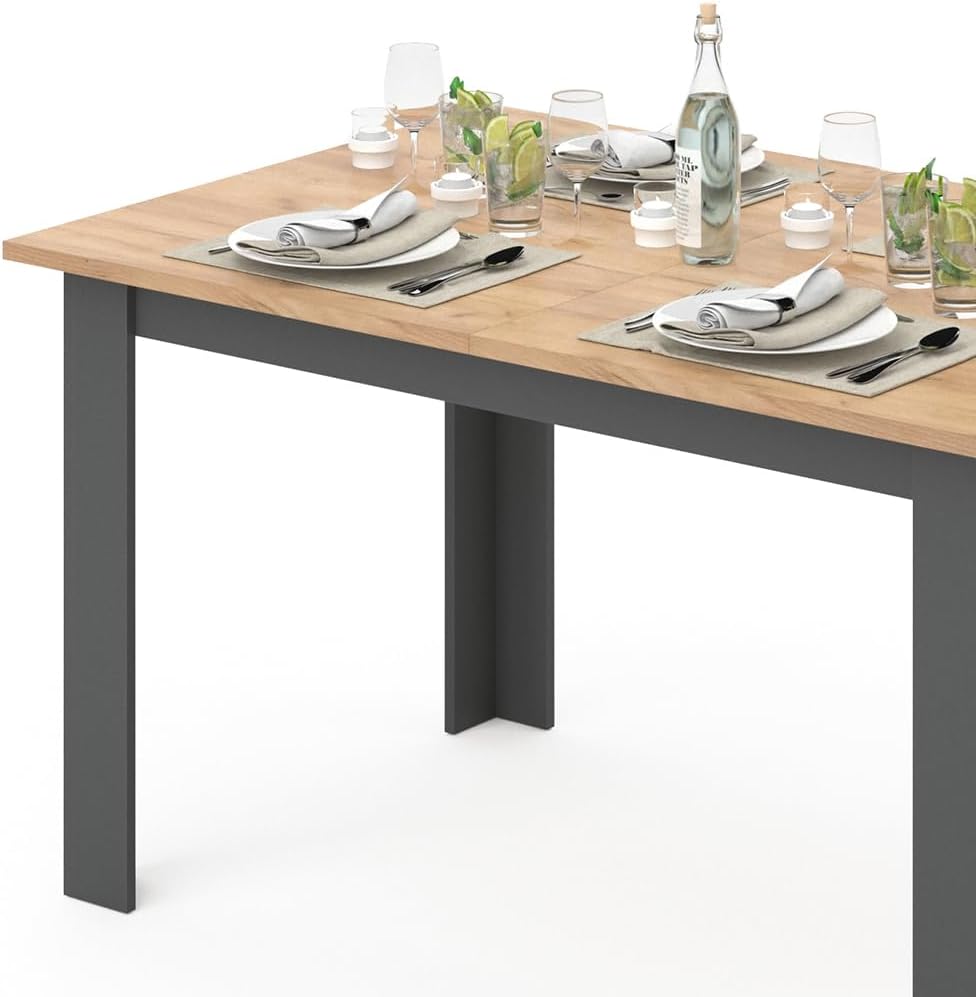 Vicco Esstisch Karlos, Tisch für das Esszimmer, Goldkraft Eiche/Anthrazit, 140 x 90 cm