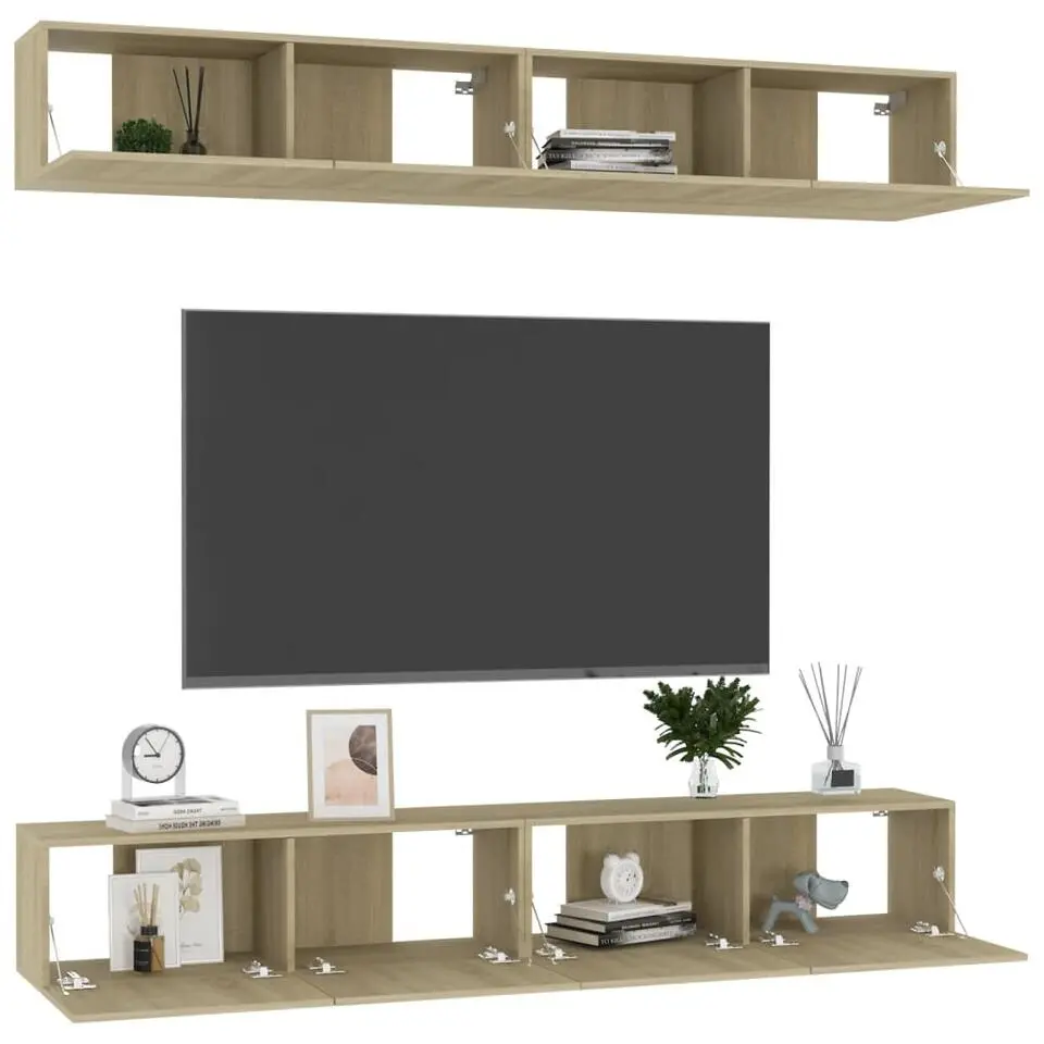 vidaXL - Zwevend TV-meubel met 1 deur - Sonoma eiken - 100x30x30 cm - 4 stuks
