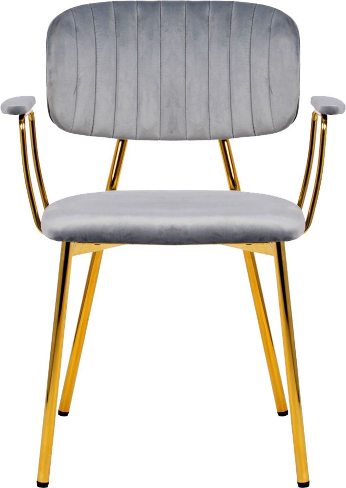 Kayoom Polsterstuhl »Stuhl Giselle 225 2er-Set, Gestell aus Edelstahl« (Set) 2 Stk.mit Armlehnen, goldenes Gestell aus Edelstahl, Samtbezug, Ziernähte