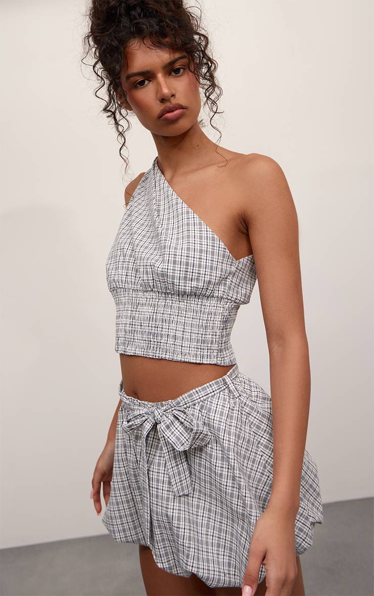 Noir Ensemble Coordonné Jupe Bouffante À Carreaux Avec Taille Nouée