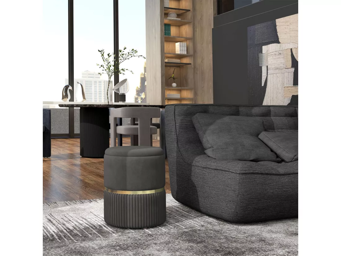 Pouf repose-pied tabouret design avec coffre de rangement velours côtelé acier brossé doré gris