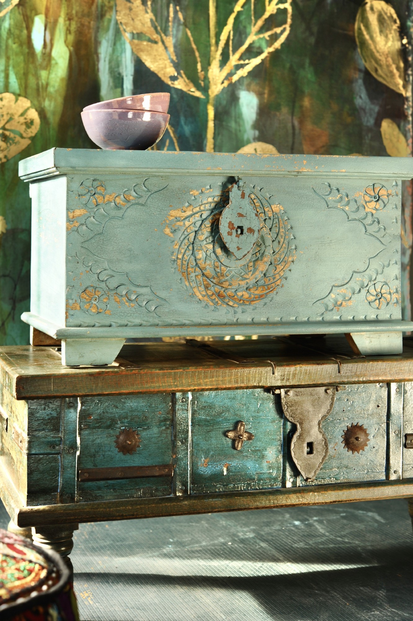Truhe 'Jaquard', blau, B 58 cm, H 31 cm, T 36 cm von fischer's lagerhaus